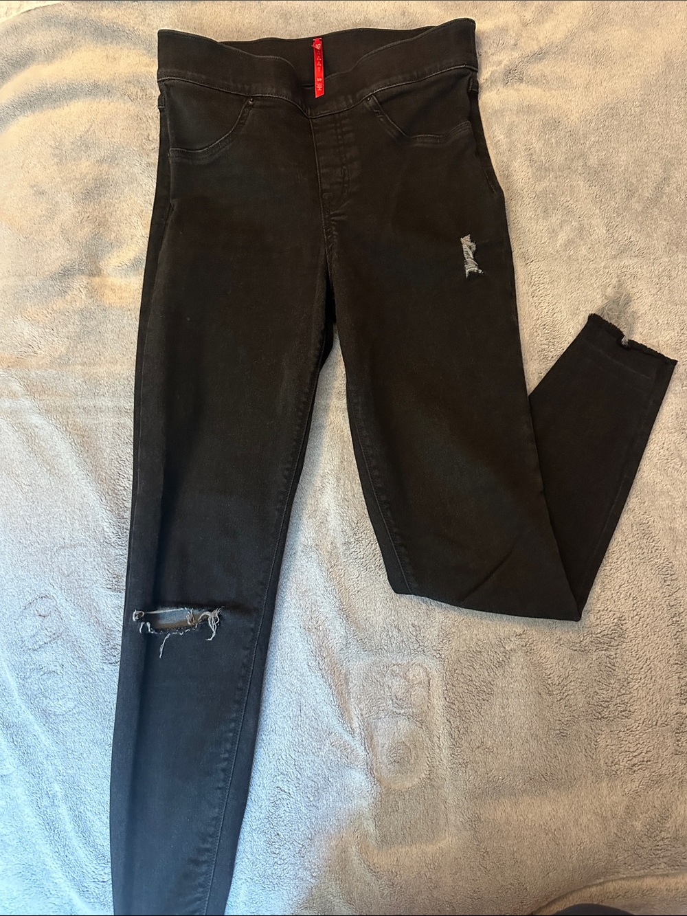 Black Spanx Women's Skinny Jeans with Distressed Detail